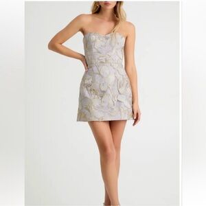 Helsi Lulu Floral Embroidered Strapless Mini Dress platinum Gold Floral Size L